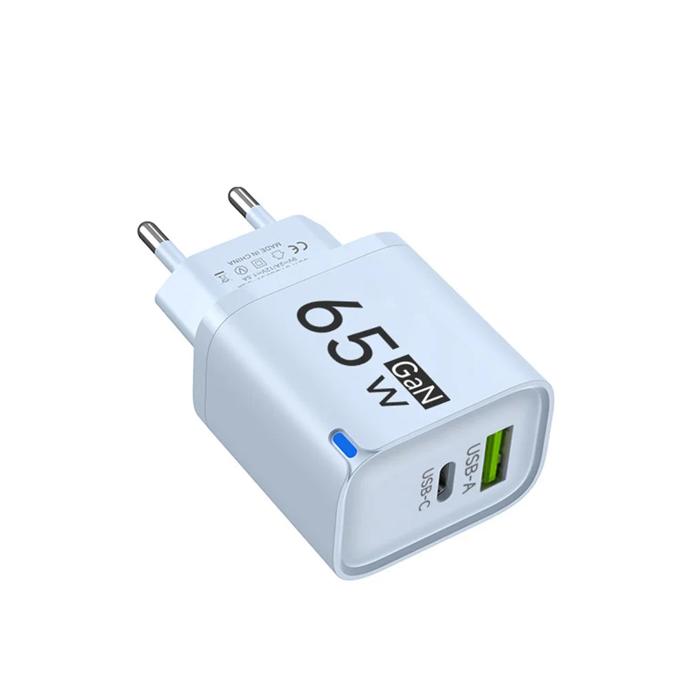 Universal USB Fast Chargers 65W Gan Quick Charger 3.0 USB-A USB-C Fast Charging Chargers PD Wall Charger Adapter for Cellphones
