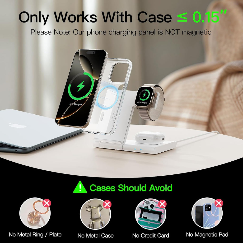 New Travel Portable Wireless Charger: for Apple Charging Station 3 in 1 Charger Stand Multiple Devices for Apple - Iphone 17 16 15 14 Pro Max 13 12 11 - Watch 2-11 SE Ultra Series - Airpods 4 3 2 Pro