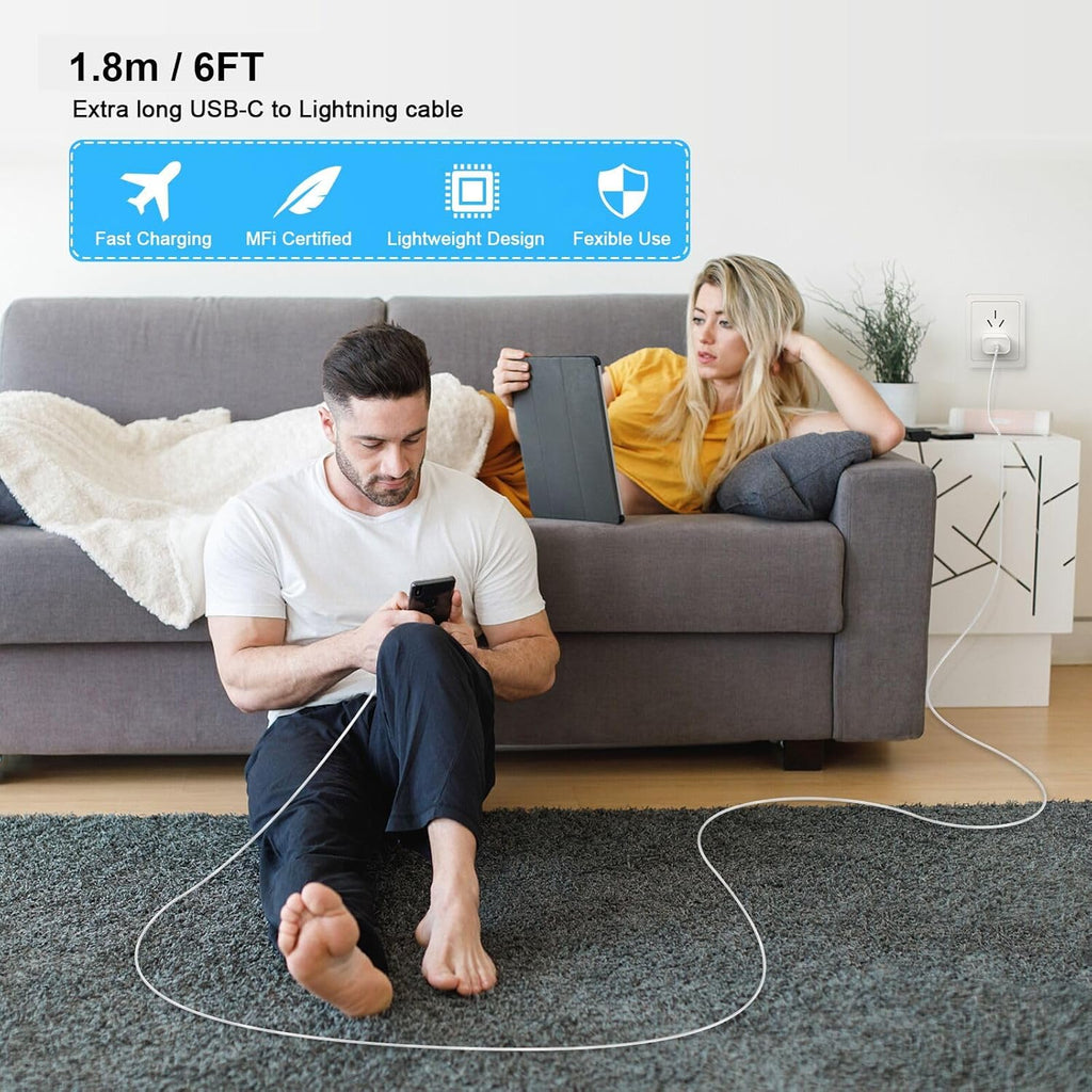 [Apple Mfi Certified] Iphone Charger Fast Charging 6FT Compatible for Iphone 14/13/12/11 Pro Max/Xs Max/Xr/X 2Pack 20W Type C Fast Charger Block with 6FT USB C to Lightning Data Sync Charging Cable
