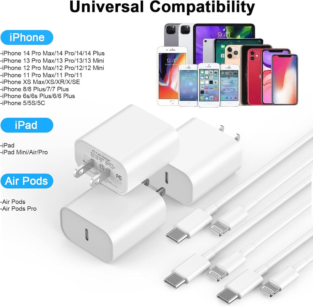 [Apple Mfi Certified] Iphone Charger Fast Charging 6FT Compatible for Iphone 14/13/12/11 Pro Max/Xs Max/Xr/X 2Pack 20W Type C Fast Charger Block with 6FT USB C to Lightning Data Sync Charging Cable