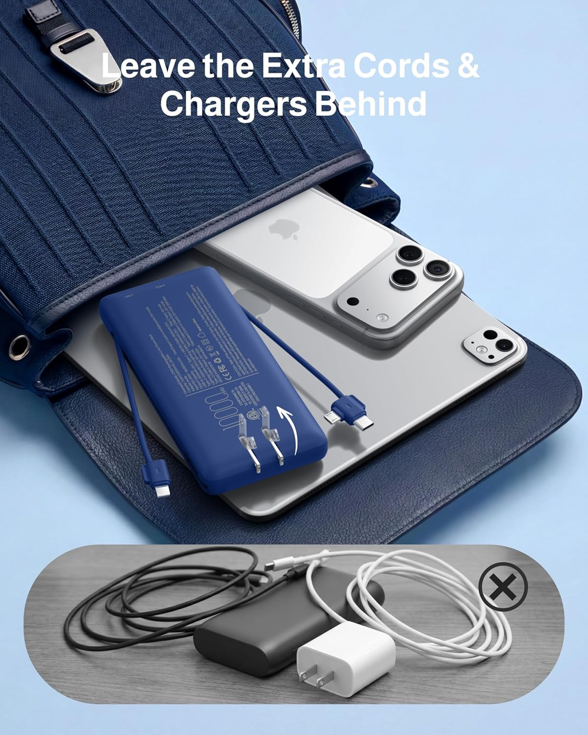 Power Bank 10000Mah Portable Charger with AC Plug and Built-In Cables for Ios and Type-C - Compact Battery Pack Travel Essentials External Phone Charger for Iphone 17 16 15 14, Samsung, Ipad