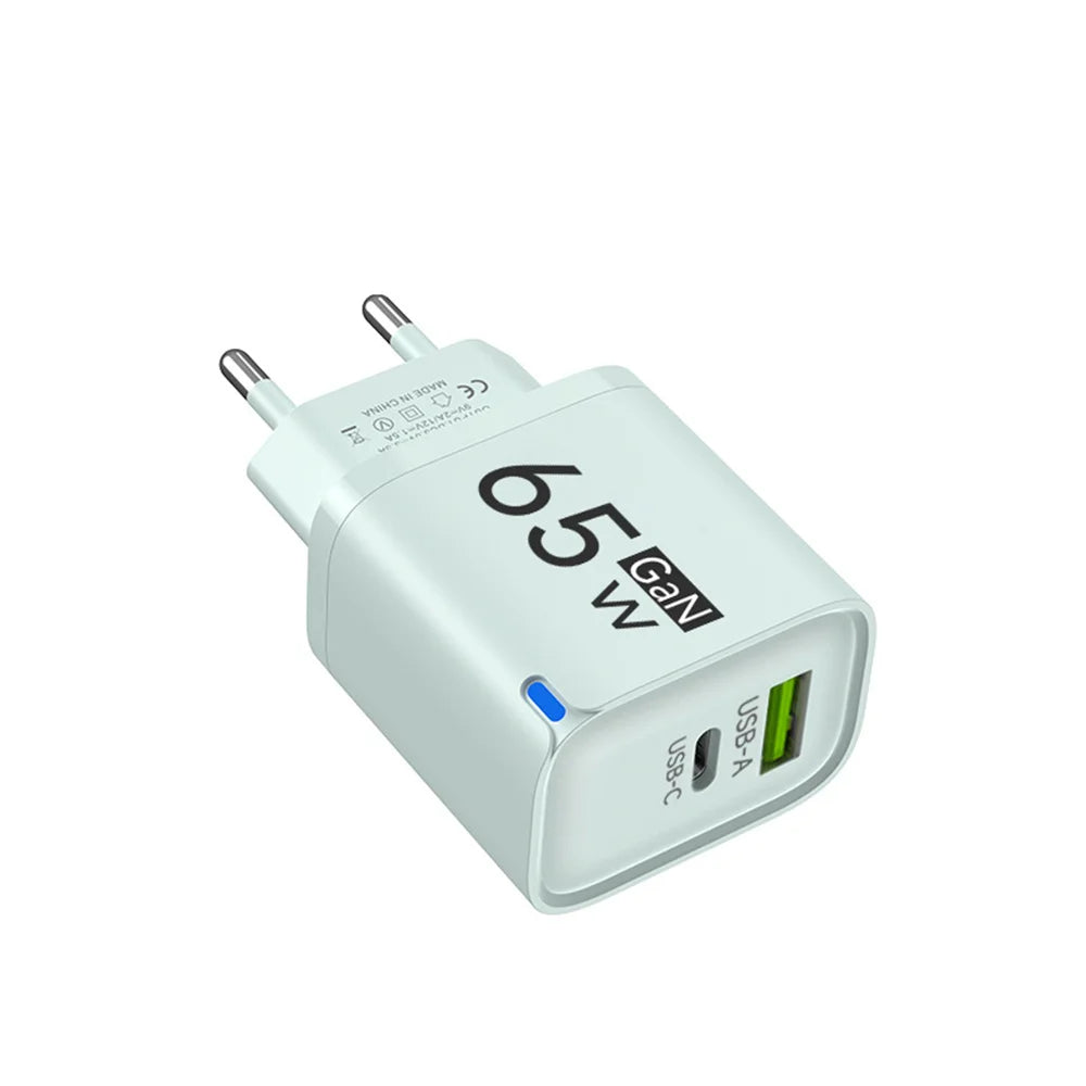 Universal USB Fast Chargers 65W Gan Quick Charger 3.0 USB-A USB-C Fast Charging Chargers PD Wall Charger Adapter for Cellphones