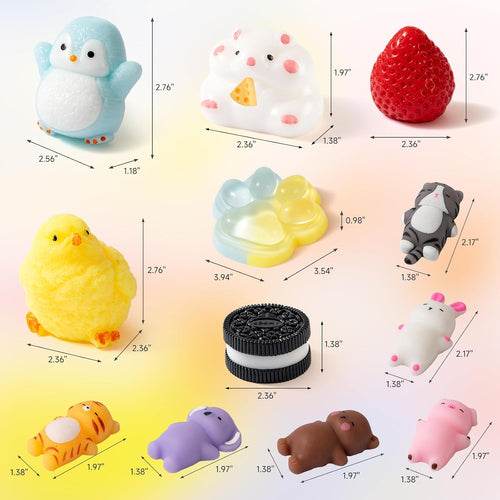 12 Pcs Taba Cute Squishy Toys Pack Include (1 Strawberry,1 Cat Paw,1 Cookie,1 Hamster,1 Chick,1 Penguin,6 Mochi) Taba Sensory Stress Relief Toys,Squishy Fidget Toys Adults,Party Favors Gifts for Kids
