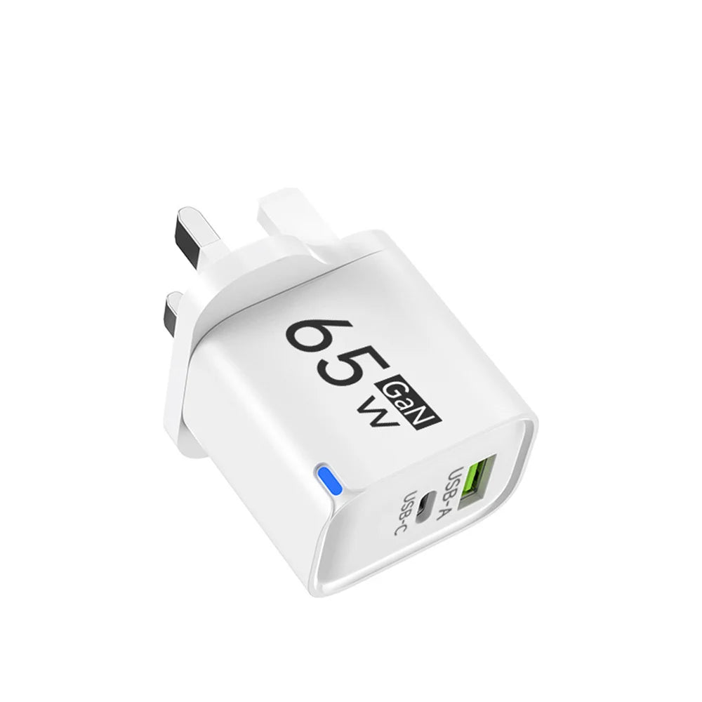 Universal USB Fast Chargers 65W Gan Quick Charger 3.0 USB-A USB-C Fast Charging Chargers PD Wall Charger Adapter for Cellphones