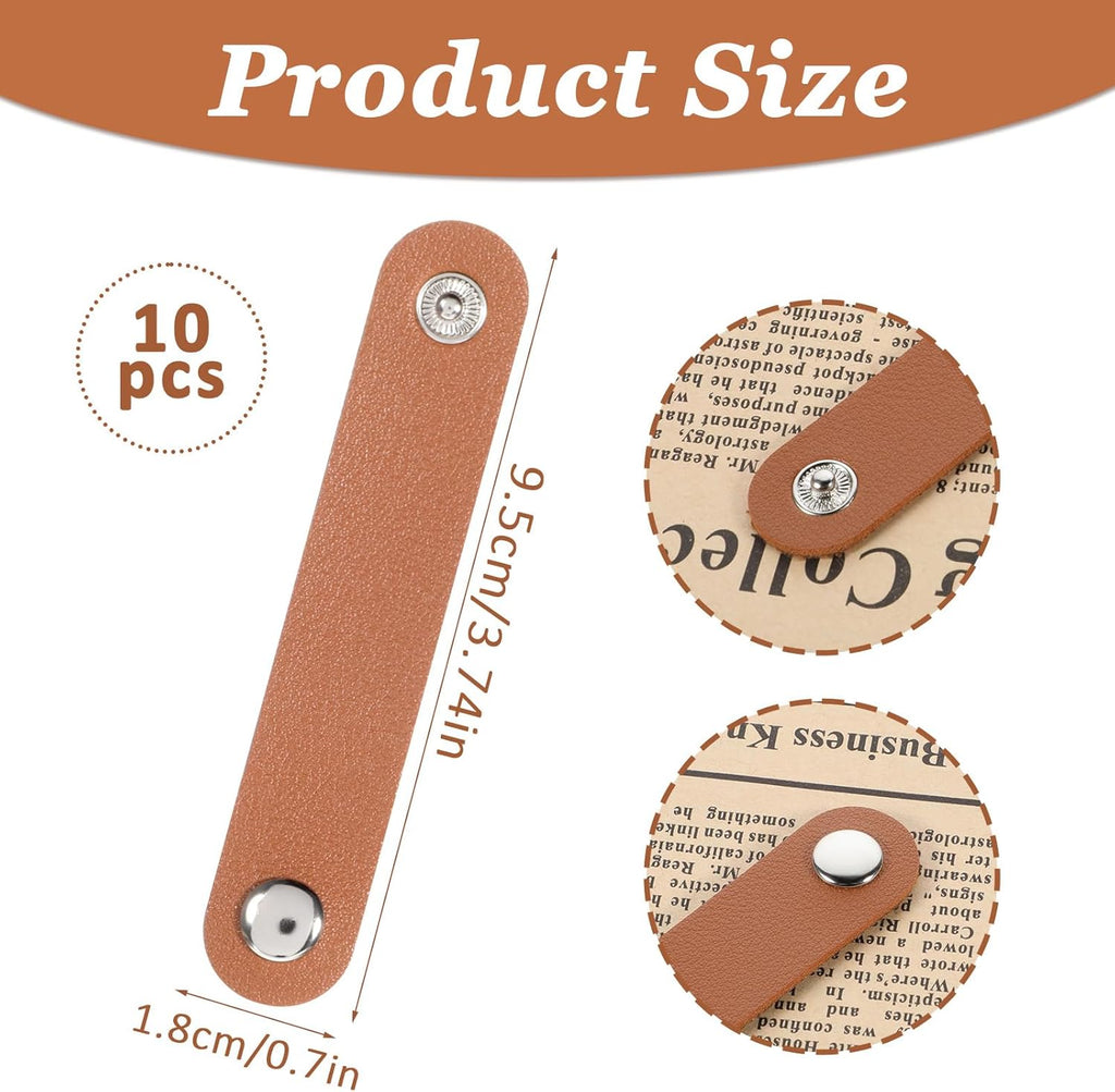 10 PCS PU Leather Cord Organizer, Reusable Cord Strap Keeper, Cable Ties for Travel Charging Cords USB Cable Headphone Wires