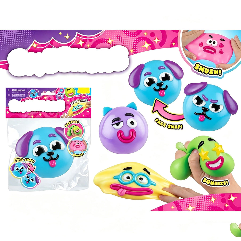 Smushers Squeeze Toys, Novelty Smush Face Squeeze Toys, Durable Removable Facial Expressions for Birthdays and Get-Togethers, Cute & Expressive Design (Pink)