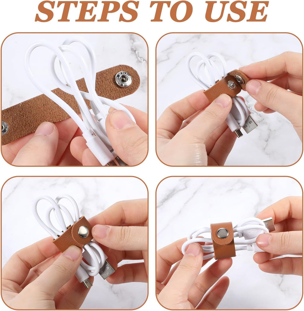 10 PCS PU Leather Cord Organizer, Reusable Cord Strap Keeper, Cable Ties for Travel Charging Cords USB Cable Headphone Wires