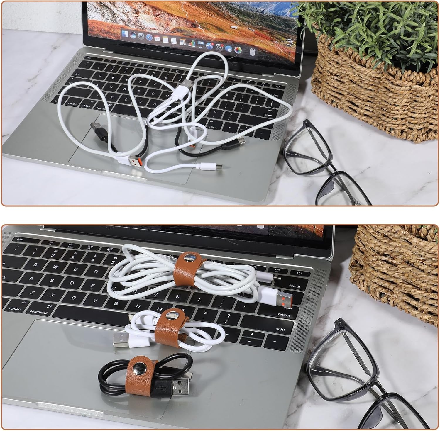 10 PCS PU Leather Cord Organizer, Reusable Cord Strap Keeper, Cable Ties for Travel Charging Cords USB Cable Headphone Wires