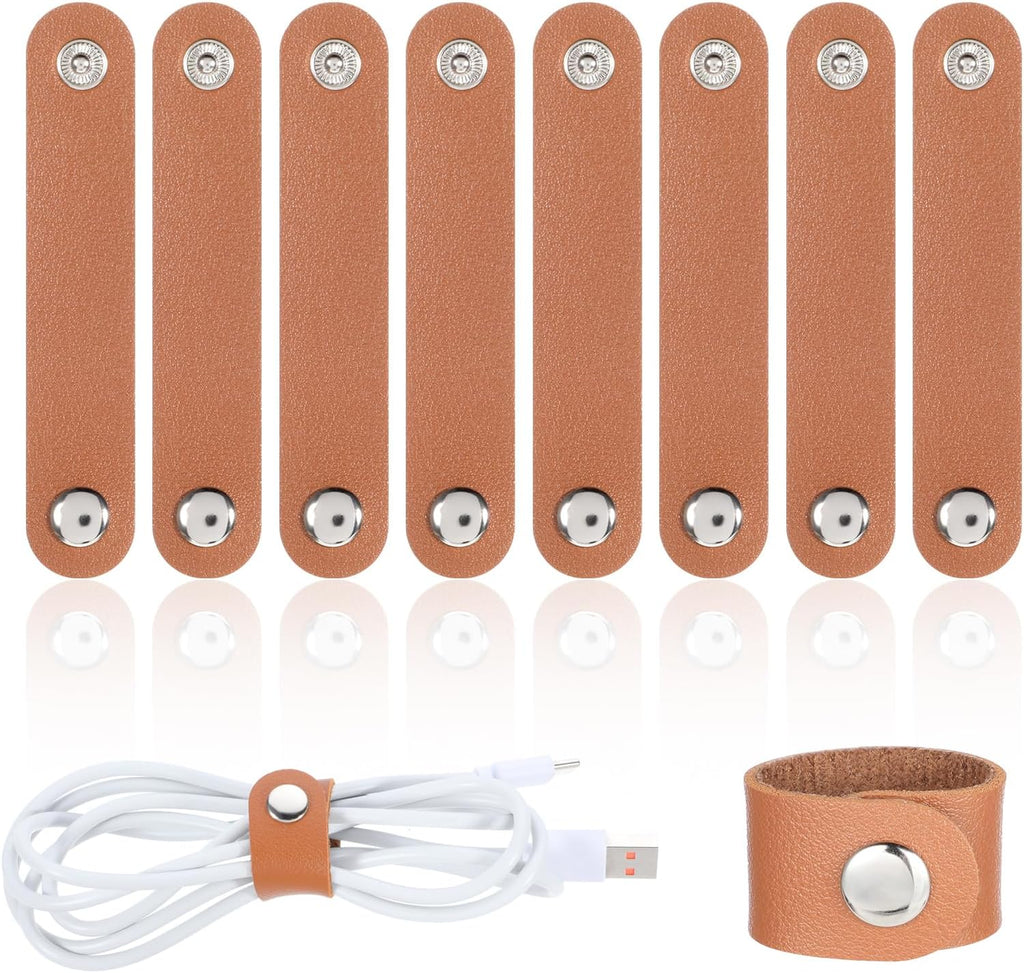 10 PCS PU Leather Cord Organizer, Reusable Cord Strap Keeper, Cable Ties for Travel Charging Cords USB Cable Headphone Wires