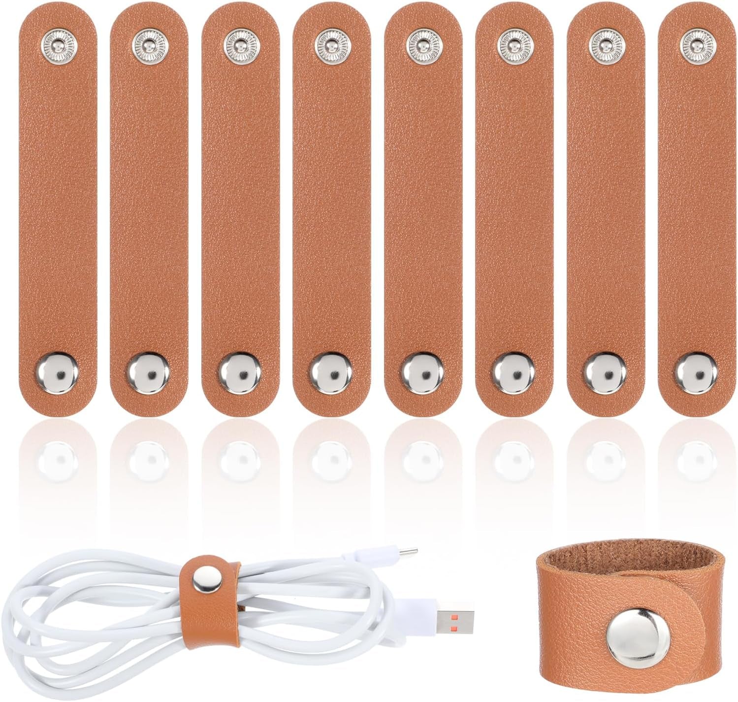 10 PCS PU Leather Cord Organizer, Reusable Cord Strap Keeper, Cable Ties for Travel Charging Cords USB Cable Headphone Wires