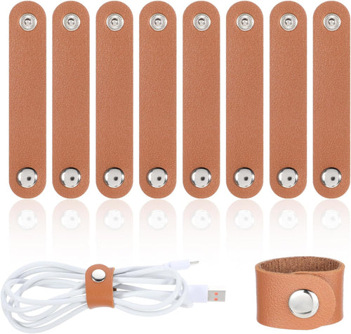10 PCS PU Leather Cord Organizer, Reusable Cord Strap Keeper, Cable Ties for Travel Charging Cords USB Cable Headphone Wires