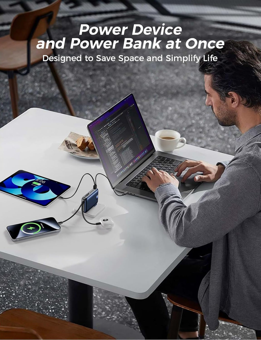 Portable Charger with Built-In Cables & Wall Plug, 10000Mah Power Bank, 4 Outputs 22.5W USB C Fast Charging, Mini Travel Essentials Battery Pack with LED Display for Iphone/Ipad/Samsung Etc Darkblue