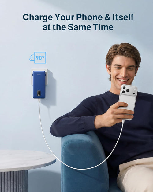 Power Bank 10000Mah Portable Charger with AC Plug and Built-In Cables for Ios and Type-C - Compact Battery Pack Travel Essentials External Phone Charger for Iphone 17 16 15 14, Samsung, Ipad