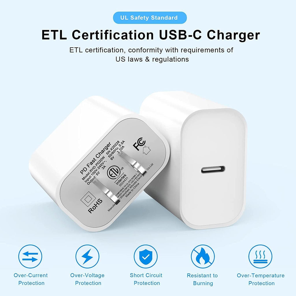 [Apple Mfi Certified] Iphone Charger Fast Charging 6FT Compatible for Iphone 14/13/12/11 Pro Max/Xs Max/Xr/X 2Pack 20W Type C Fast Charger Block with 6FT USB C to Lightning Data Sync Charging Cable
