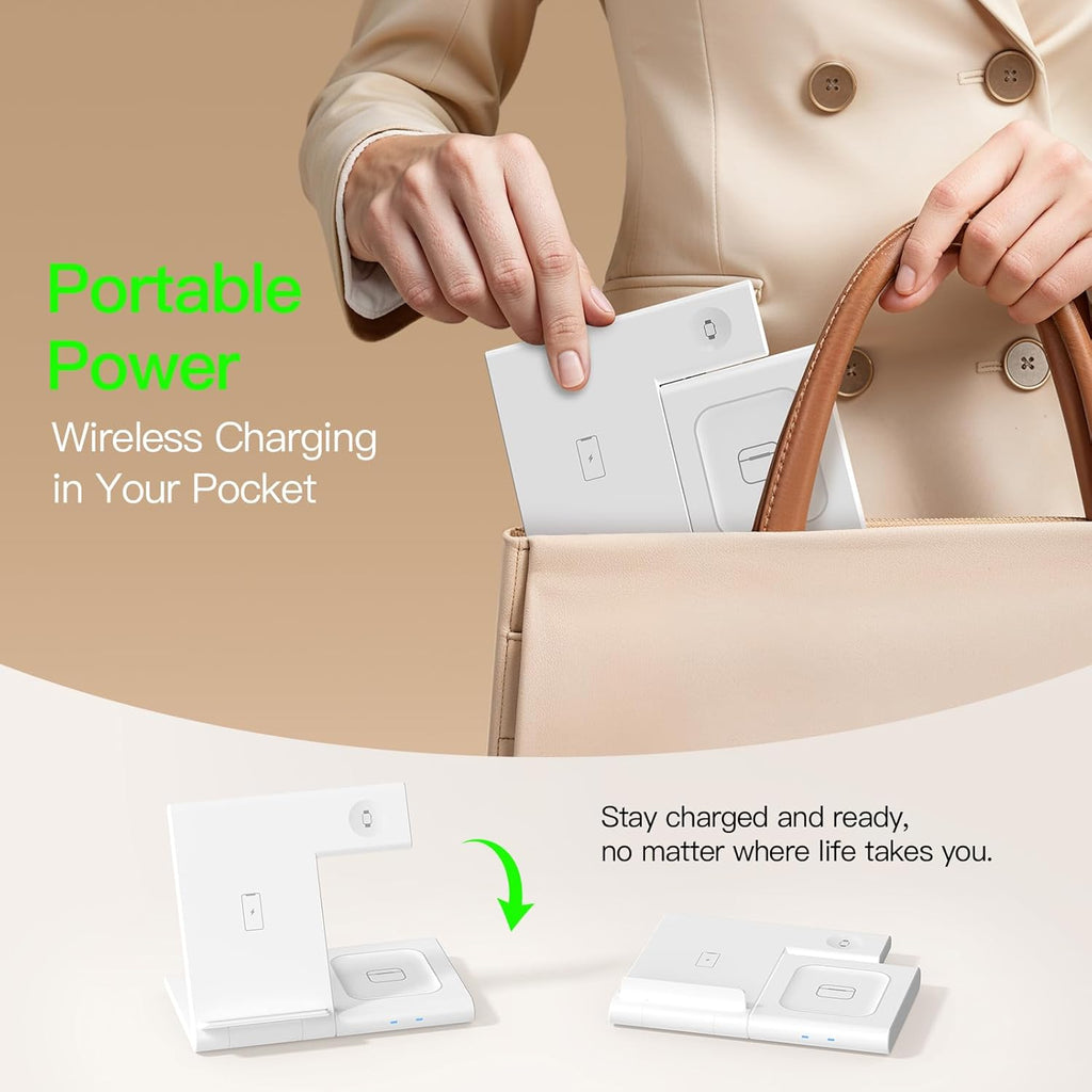 New Travel Portable Wireless Charger: for Apple Charging Station 3 in 1 Charger Stand Multiple Devices for Apple - Iphone 17 16 15 14 Pro Max 13 12 11 - Watch 2-11 SE Ultra Series - Airpods 4 3 2 Pro