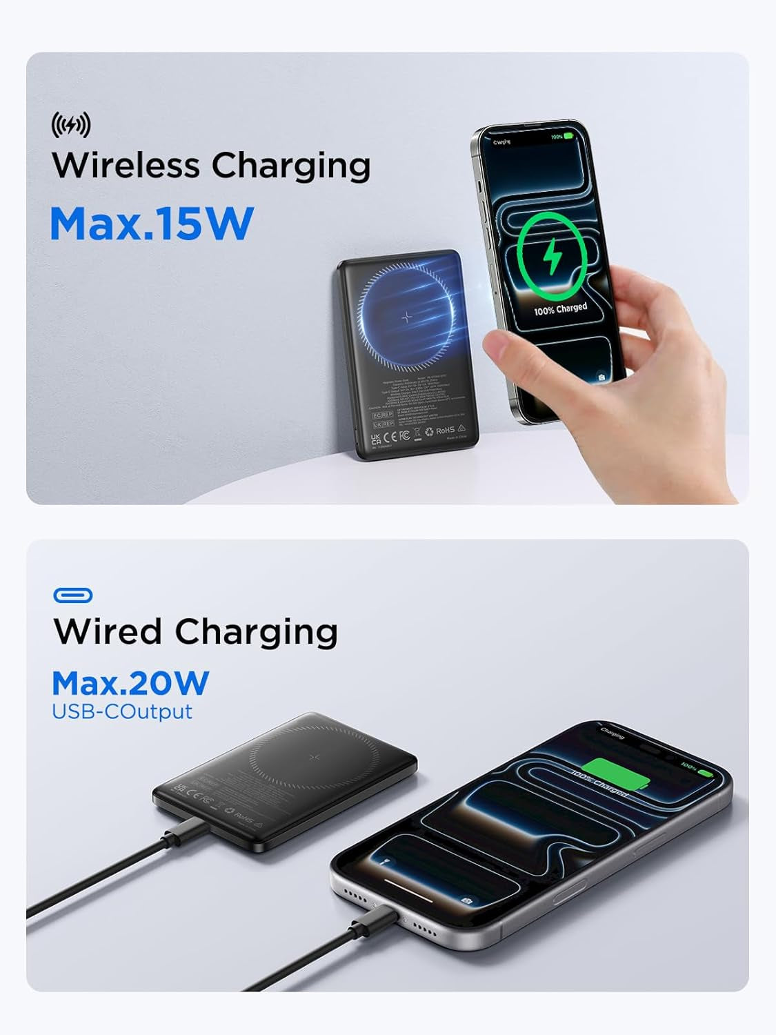 Magsafe Portable Charger, 5000Mah Magnetic Power Bank 0.35'' Ultra Slim with 20W PD USB C Fast Charging Magsafe Battery Pack Wireless Portable Charger for Iphone 17/16/15/14/13/12 Series