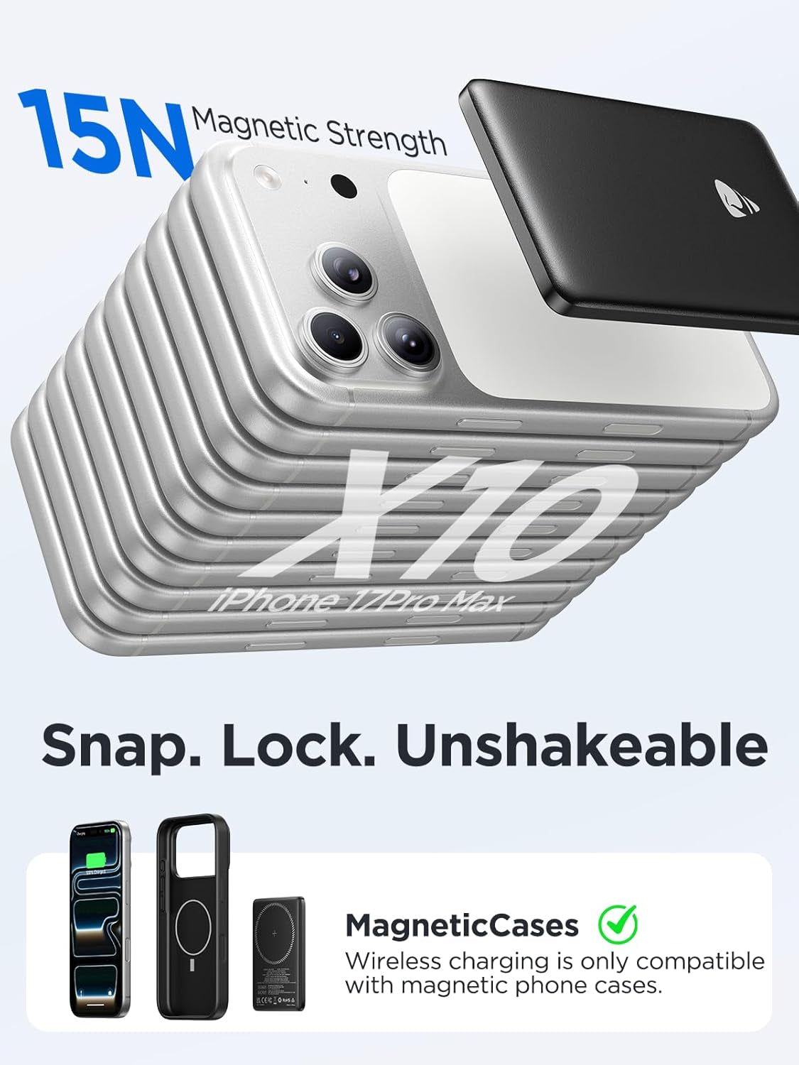 Magsafe Portable Charger, 5000Mah Magnetic Power Bank 0.35'' Ultra Slim with 20W PD USB C Fast Charging Magsafe Battery Pack Wireless Portable Charger for Iphone 17/16/15/14/13/12 Series