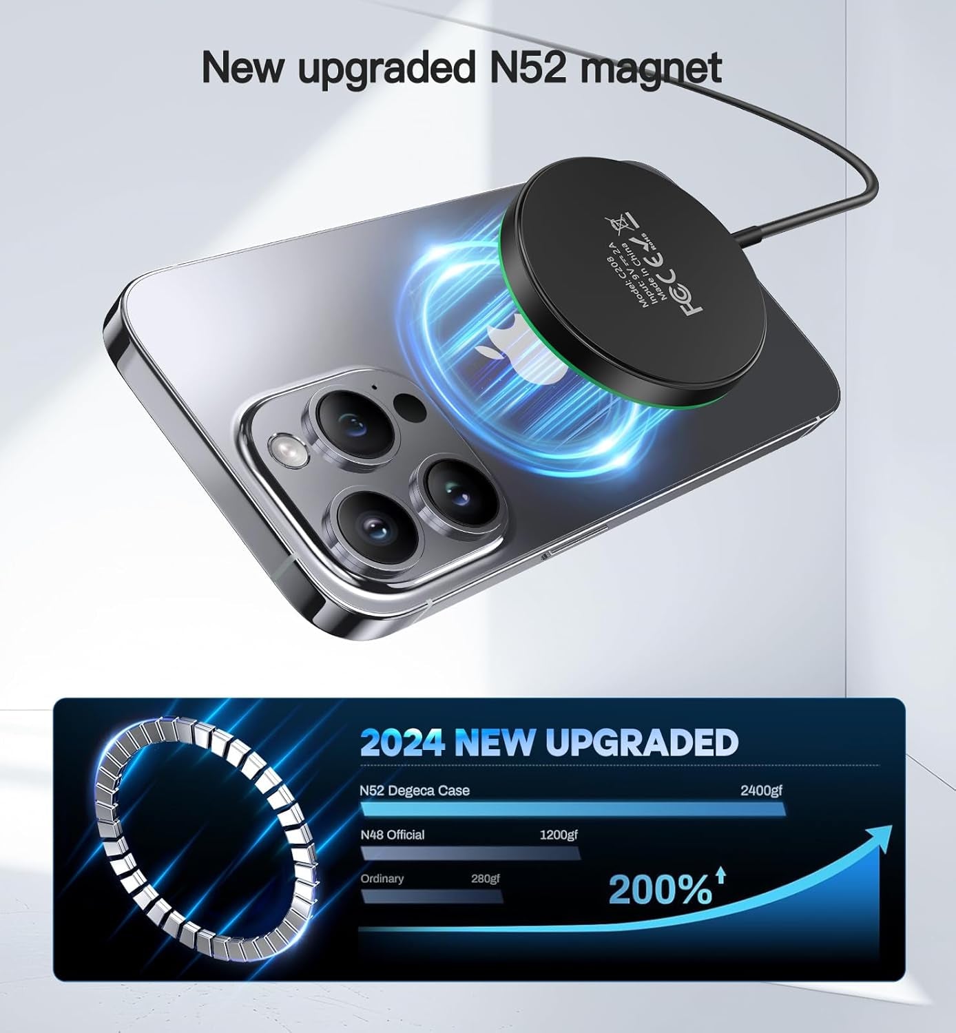Magnetic Wireless Charger 15W Mag Safe Charger-Fast Charging Pad Compatible with Iphone16/15/14/13/12 Series & Airpods 2 3 Pro-Led Mag-Safe Pad with Dual Charging Ports Original Replacement（Black）