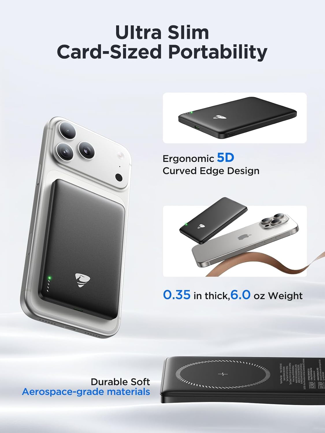 Magsafe Portable Charger, 5000Mah Magnetic Power Bank 0.35'' Ultra Slim with 20W PD USB C Fast Charging Magsafe Battery Pack Wireless Portable Charger for Iphone 17/16/15/14/13/12 Series