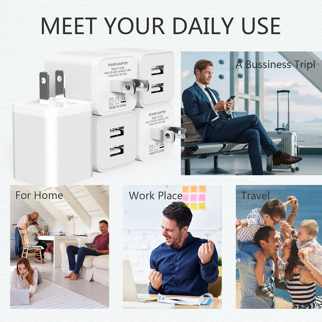 5Pack USB Wall Charger,  2.4A Dual USB Port Cube Power Plug Adapter Fast Phone Charger Block Charging Box Brick for Iphone 17/17 Pro/17 Pro Max/16, Samsung Galaxy, Pixel, LG, Android-White