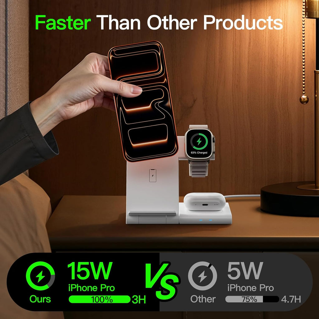 New Travel Portable Wireless Charger: for Apple Charging Station 3 in 1 Charger Stand Multiple Devices for Apple - Iphone 17 16 15 14 Pro Max 13 12 11 - Watch 2-11 SE Ultra Series - Airpods 4 3 2 Pro
