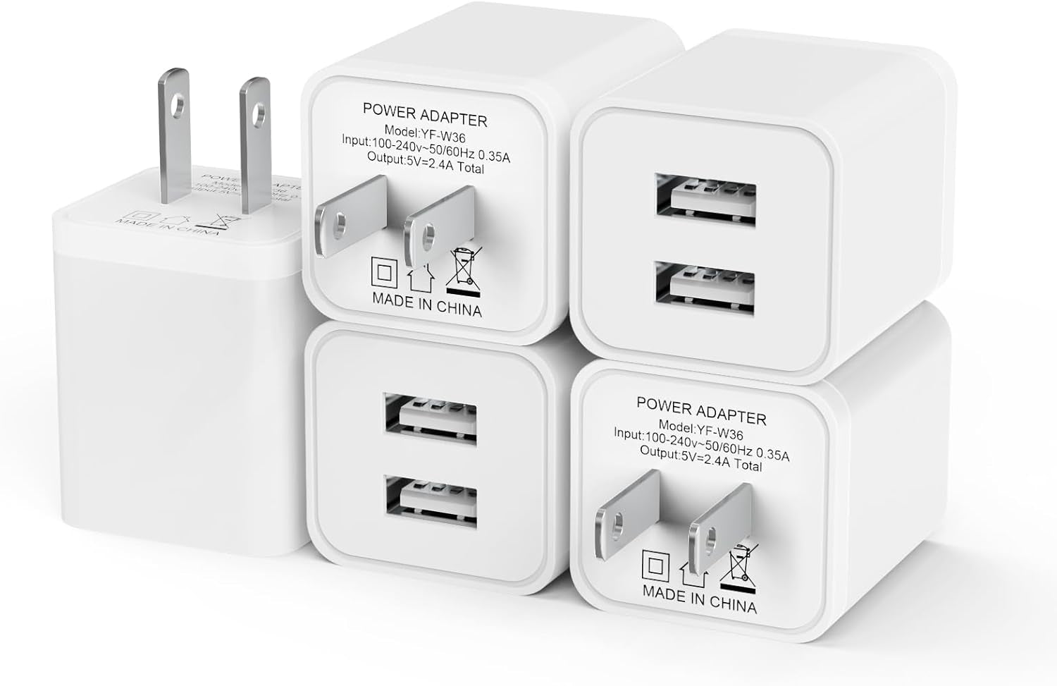 5Pack USB Wall Charger,  2.4A Dual USB Port Cube Power Plug Adapter Fast Phone Charger Block Charging Box Brick for Iphone 17/17 Pro/17 Pro Max/16, Samsung Galaxy, Pixel, LG, Android-White