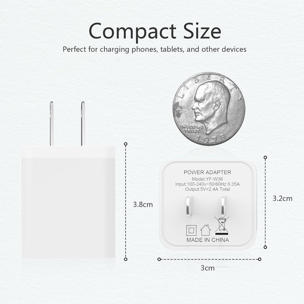 5Pack USB Wall Charger,  2.4A Dual USB Port Cube Power Plug Adapter Fast Phone Charger Block Charging Box Brick for Iphone 17/17 Pro/17 Pro Max/16, Samsung Galaxy, Pixel, LG, Android-White